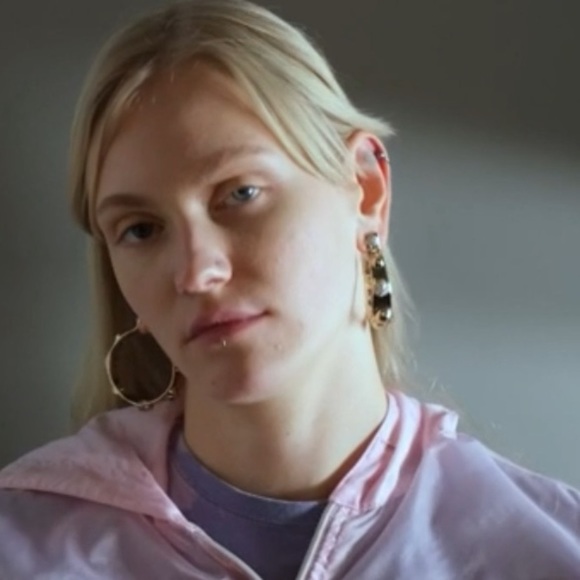 ALEXIS BITTAR • Large Gold Molten Metal Dot Pavé Crystal Studded Hoop Earrings - Picture 6 of 12